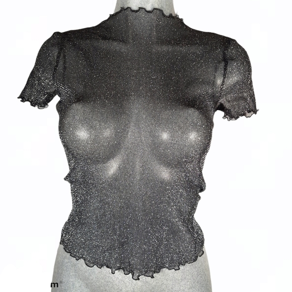 Shein sheer crop top with silver sparkles size S - Picture 2 of 11